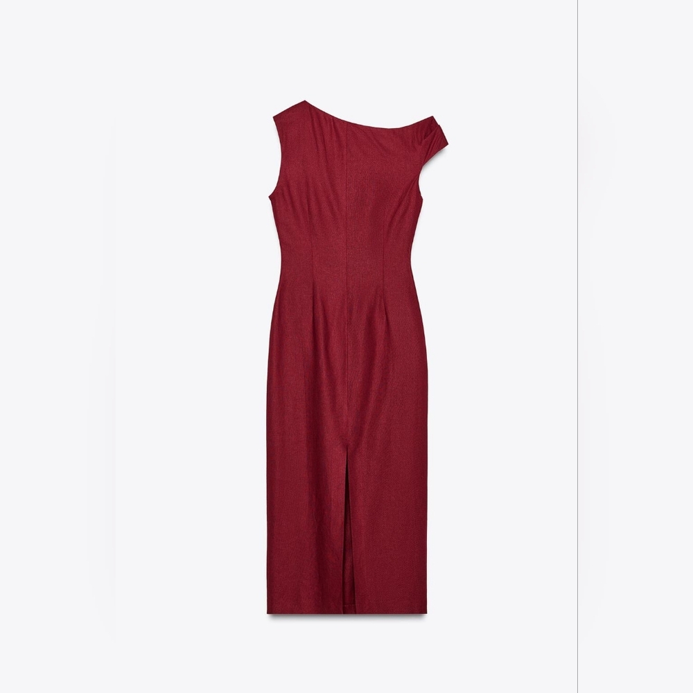 ❌️SOLD❌️RUCHED LINEN BLEND MIDI DRESS SIZE L - Picture 7 of 8